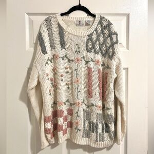 *Vintage 80s* Cape Cod Sportswear Floral Pink/White Knit Sweater - Women’s L